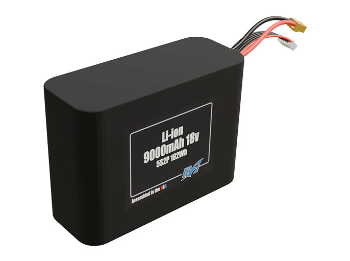 Rendered view of a slim 9000mAh Li-ion pack, used in small UAV and defense-grade robotics projects.