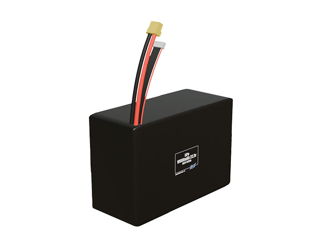 Rendered view of a slim 10900mAh LiPo pack, used in UAV and defense-grade robotics projects.