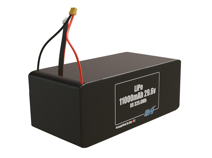 Rendered view of a slim 11000mAh LiPo pack, used in large UAV and defense-grade robotics projects.