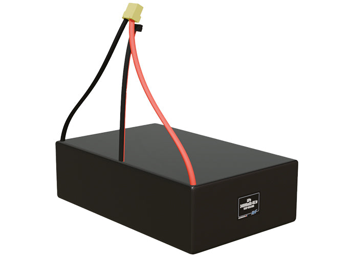 Rendered view of a slim 34000mAh LiPo pack, used in large UAV and defense-grade robotics projects.