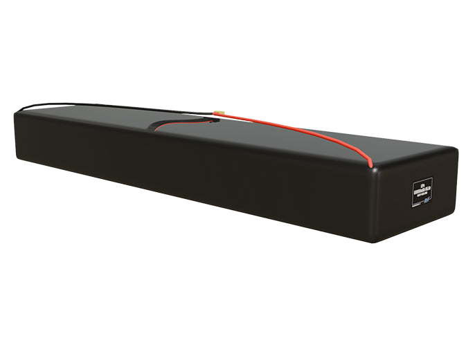 Rendered view of a slim 69000mAh LiPo pack, used in large UAV and defense-grade robotics projects.