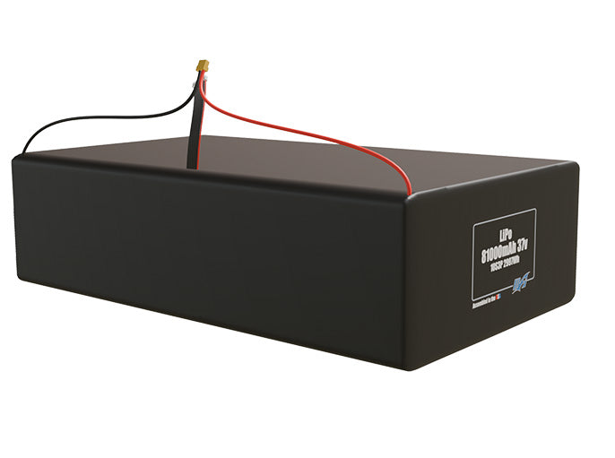 Rendered view of a slim 81000mAh LiPo pack, used in large UAV and defense-grade robotics projects.