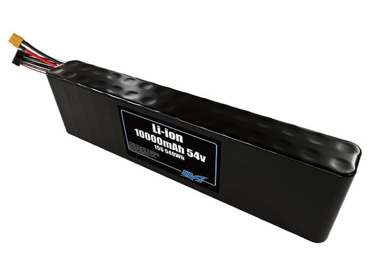 Compact 54-volt 10000mAh lithium-ion battery, built for lightweight drone, UAV, and robotics projects.