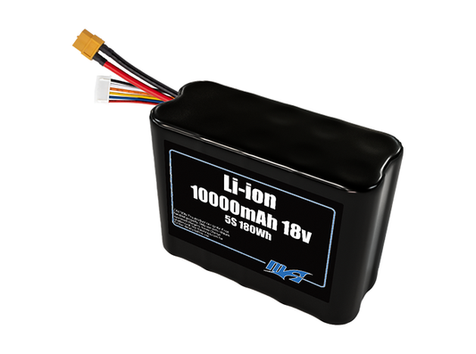 Compact 18-volt 10000mAh lithium-ion battery, built for lightweight drone, UAV, and robotics projects.