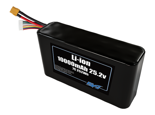 Compact 25.2-volt 10000mAh lithium-ion battery, built for lightweight drone, UAV, and robotics projects.