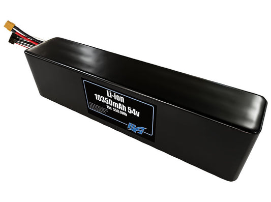 Compact 54-volt 10500mAh lithium-ion battery, built for lightweight drone, UAV, and robotics projects.