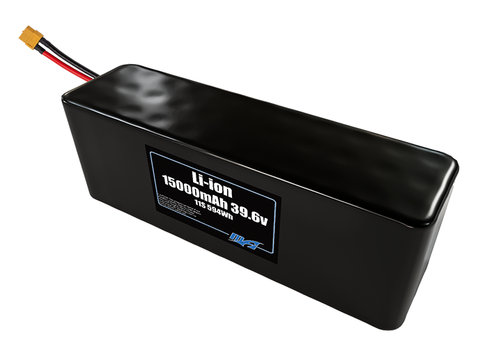 Compact 39.6-volt 15000mAh lithium-ion battery, built for lightweight drone, UAV, and robotics projects.