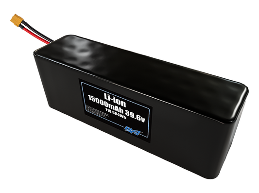 Compact 39.6-volt 15000mAh lithium-ion battery, built for lightweight drone, UAV, and robotics projects.