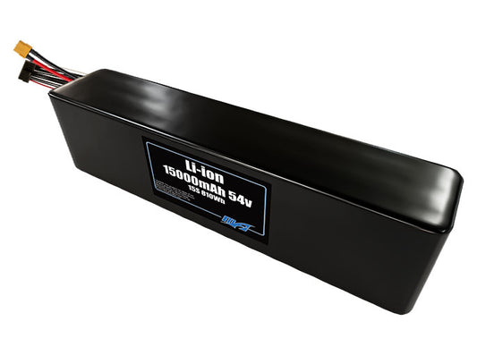 Compact 54-volt 15000mAh lithium-ion battery, built for lightweight drone, UAV, and robotics projects.