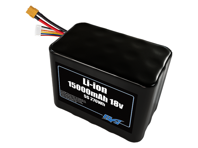 Compact 18-volt 15000mAh lithium-ion battery, built for lightweight drone, UAV, and robotics projects.