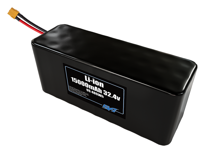 Compact 32.4-volt 15000mAh lithium-ion battery, built for lightweight drone, UAV, and robotics projects.