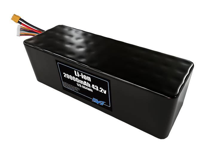 Compact 43.2-volt 20000mAh lithium-ion battery, built for lightweight drone, UAV, and robotics projects.