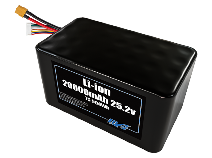Compact 25.2-volt 20000mAh lithium-ion battery, built for lightweight drone, UAV, and robotics projects.