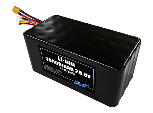 Compact 28.8-volt 20000mAh lithium-ion battery, built for lightweight drone, UAV, and robotics projects.